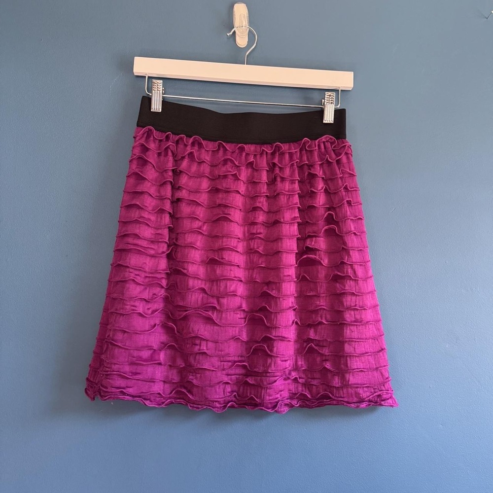 Y2K Ruffle Mini Skirt Women's SIze Small Purple Black Apt. 9 Elastic Waist Frill